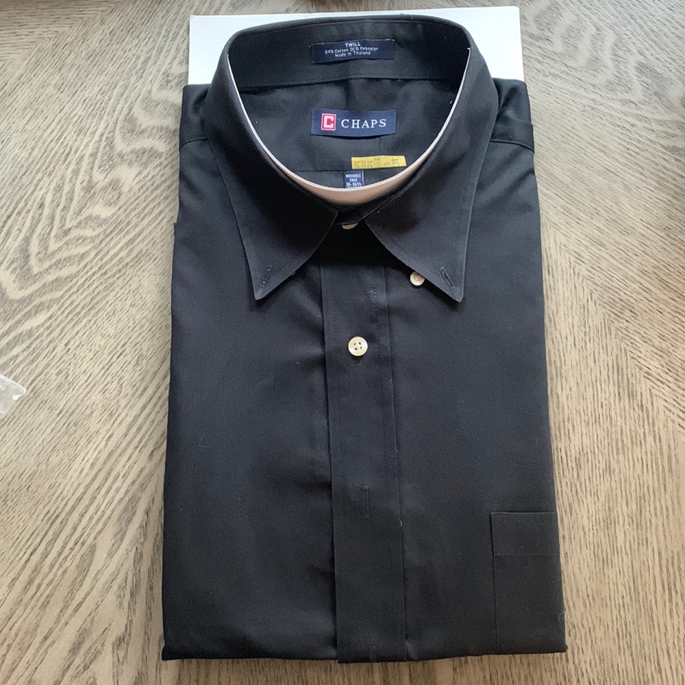 Black long sleeve button down, 16-16.5/32-33, large